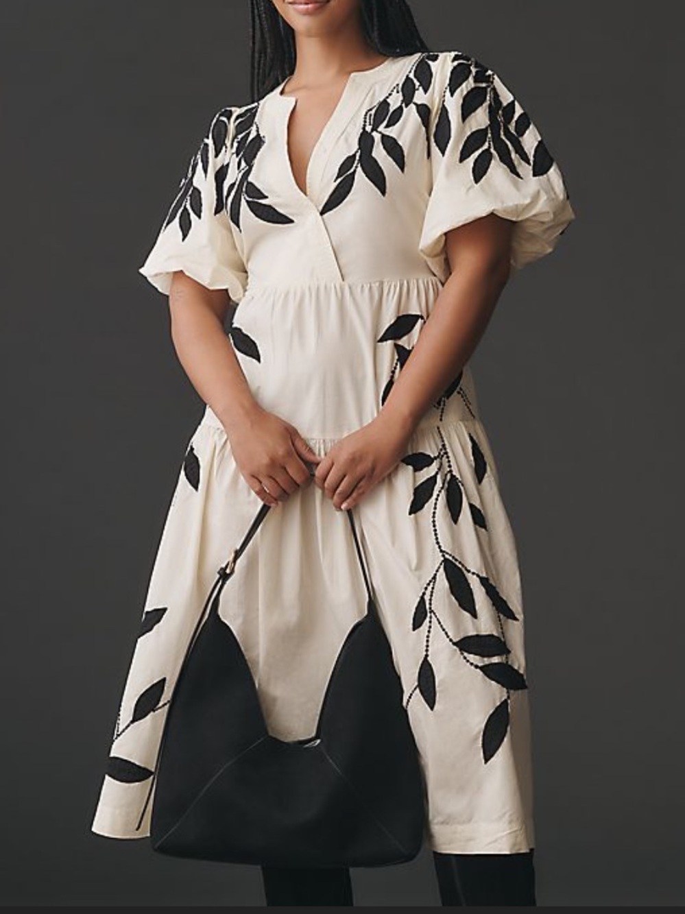 NEW By Anthropologie Short-Sleeve Embroidery Appliqué Midi Dress In Neutral,  3x